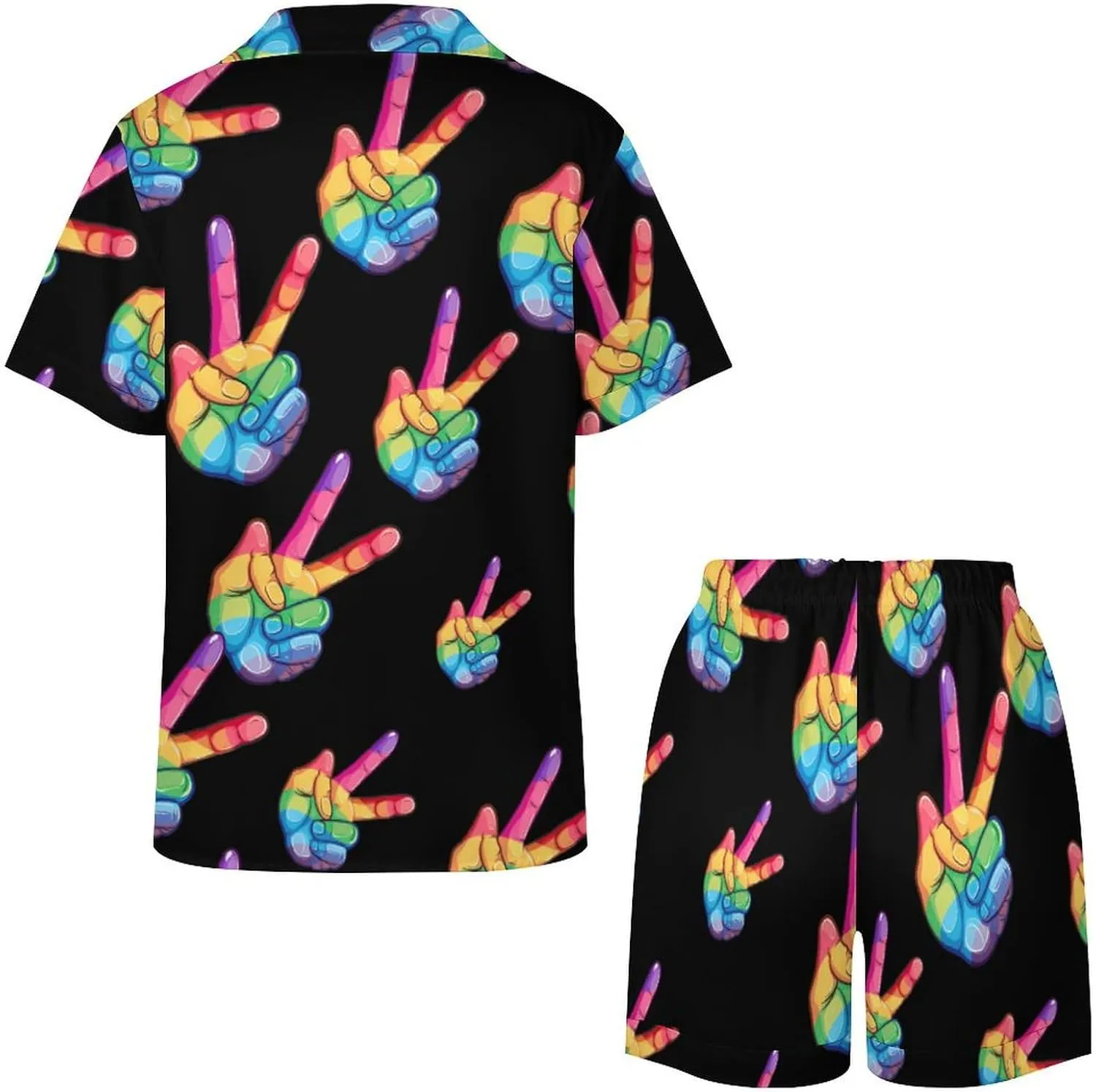 Peace Sign Hand Gay LGBT Prideful Women's Satin Pajama Set Short Sleeve Button Down Sleepwear Loungewear Pj Set