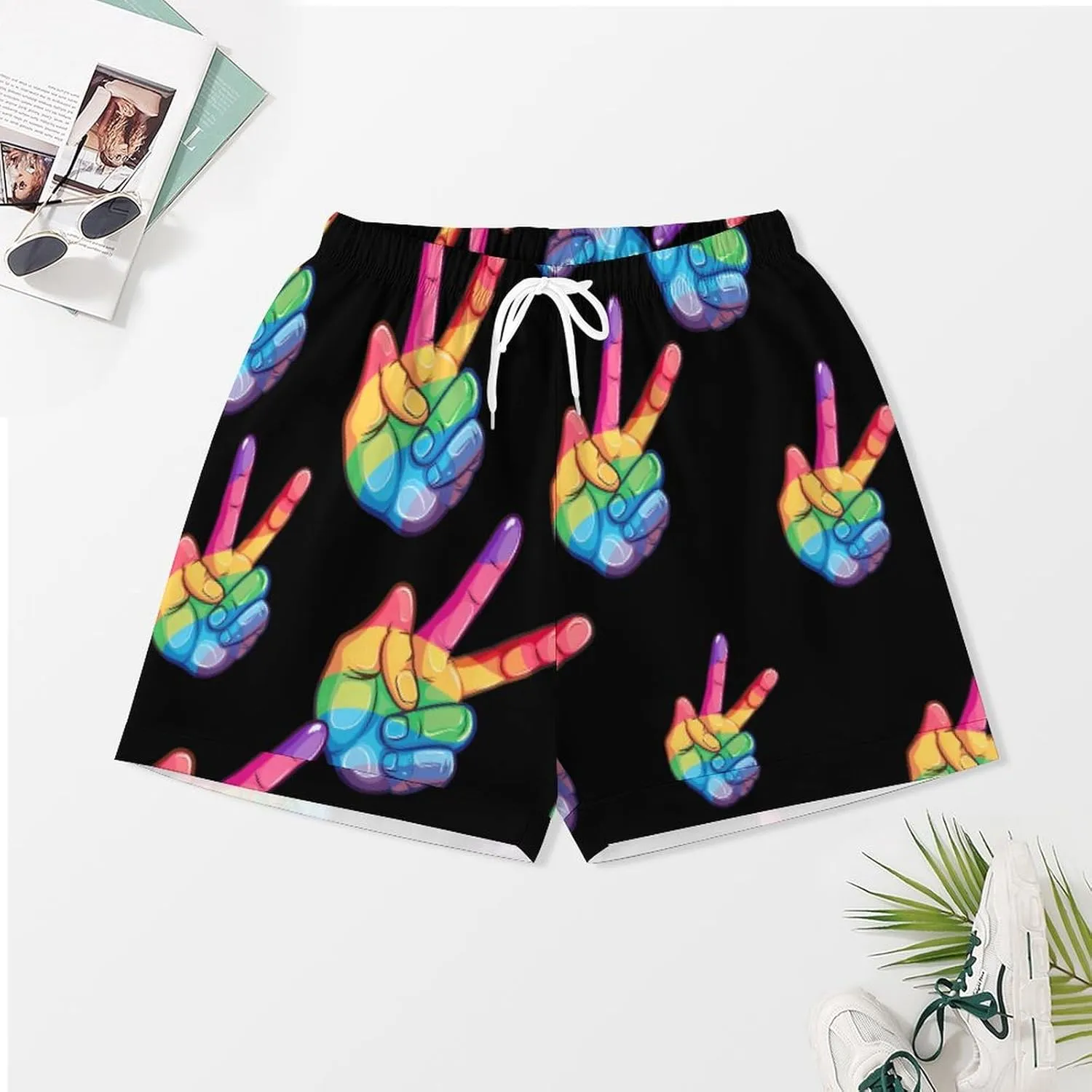 Peace Sign Hand Gay LGBT Prideful Women's Satin Pajama Set Short Sleeve Button Down Sleepwear Loungewear Pj Set