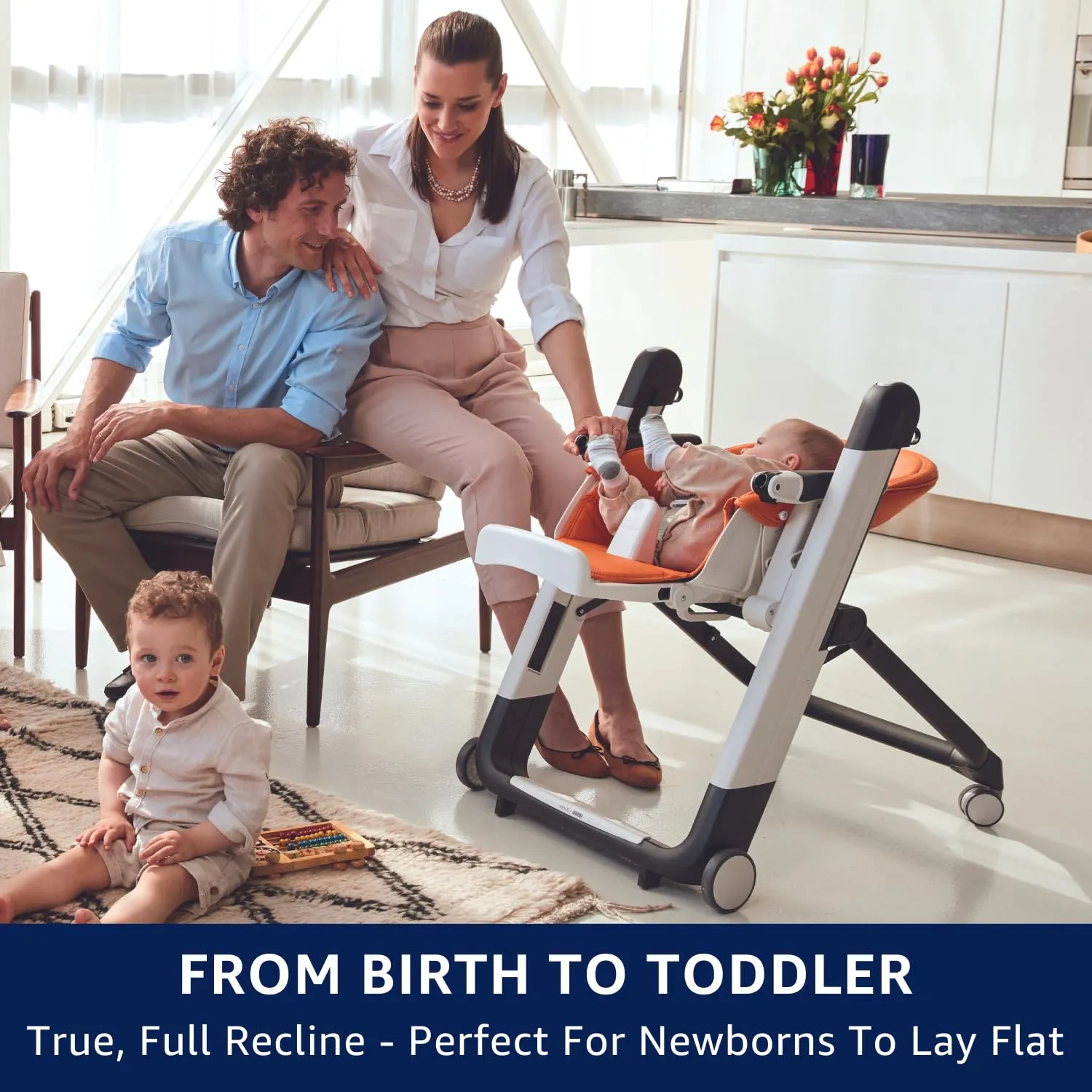 Peg Perego Siesta, Grow with Baby Folding High Chair & Recliner, Height Adjustable, Quick Clean & Easy Push Wheels for Babies & Toddlers, Made in Italy, Wonder Grey (Grey)