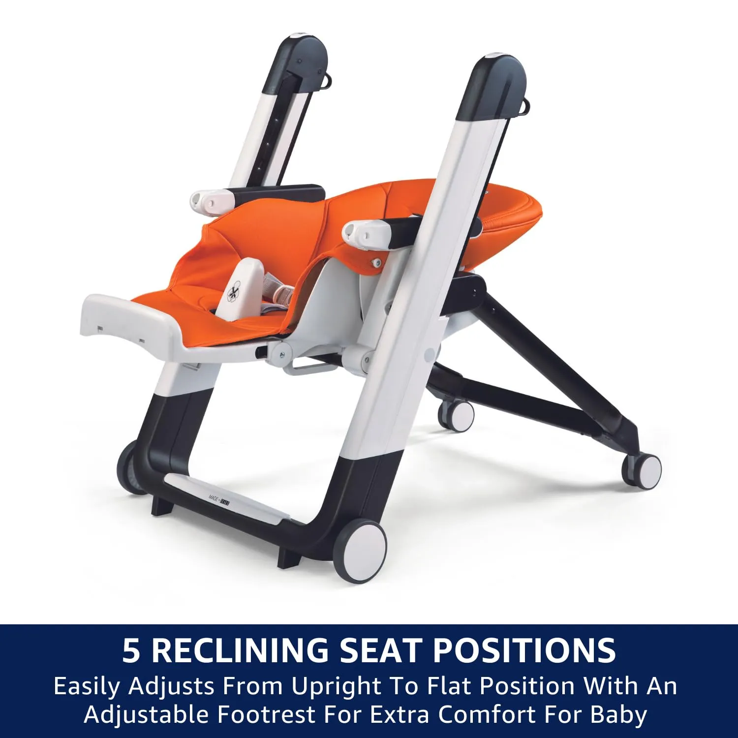 Peg Perego Siesta, Grow with Baby Folding High Chair & Recliner, Height Adjustable, Quick Clean & Easy Push Wheels for Babies & Toddlers, Made in Italy, Wonder Grey (Grey)