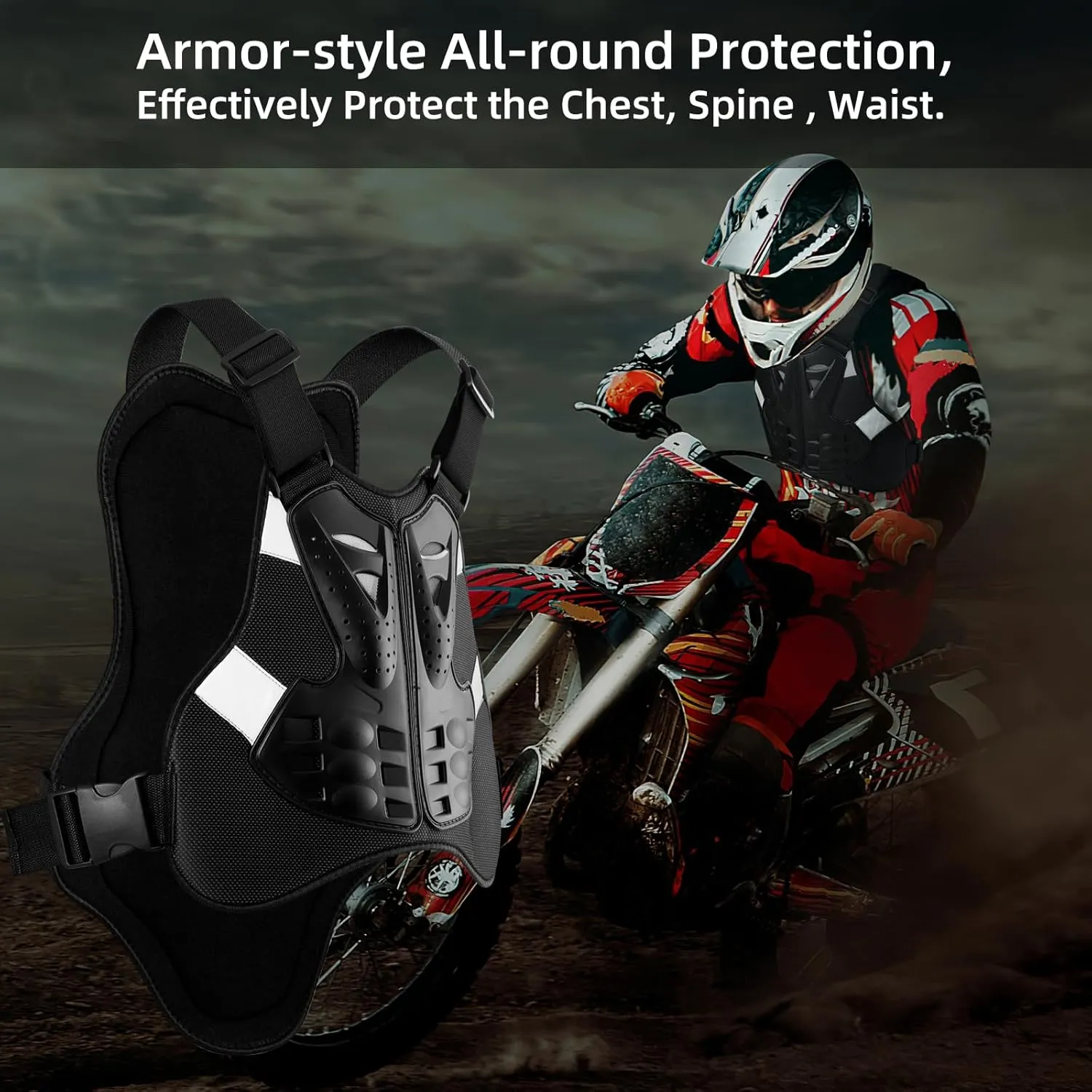 PELLOR Motorcycle Armor Vest Chest Back, Motocross Body Guard Vest Skiing Riding Skating Anti-Fall Vest Protective Gear