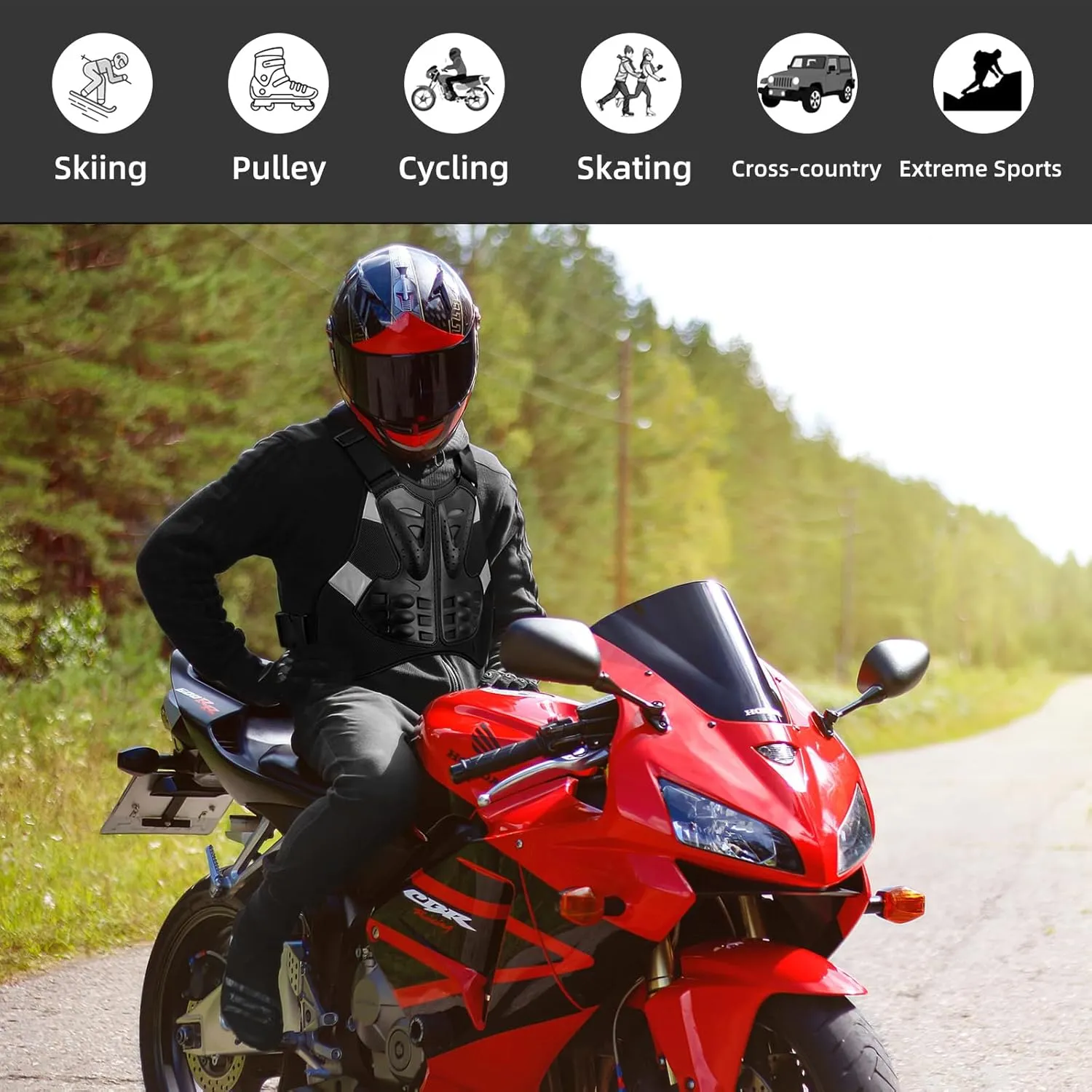 PELLOR Motorcycle Armor Vest Chest Back, Motocross Body Guard Vest Skiing Riding Skating Anti-Fall Vest Protective Gear