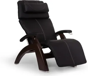 Perfect Chair Human Touch PC-420 Classic Manual Plus with Jade Heat Dark Walnut Wood Base Zero-Gravity Recliner - Black SoftHyde Vinyl