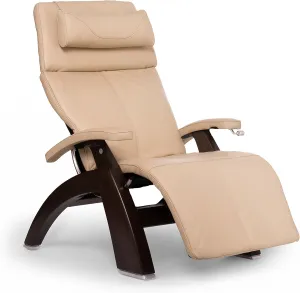 Perfect Chair Human Touch PC-420 Classic Manual Plus with Jade Heat Dark Walnut Wood Base Zero-Gravity Recliner - Ivory Premium Leather