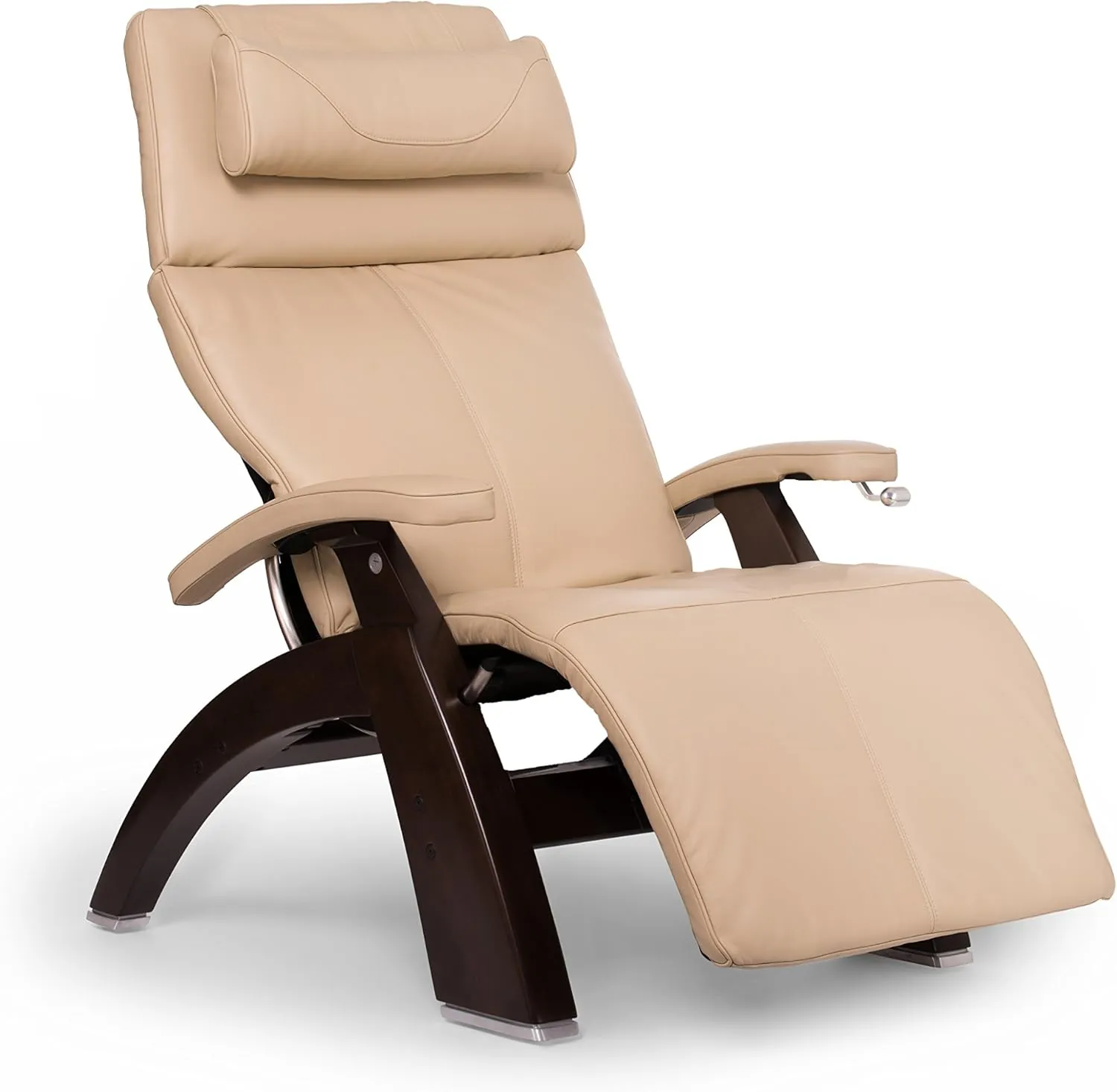 Perfect Chair Human Touch PC-420 Classic Manual Plus with Jade Heat Dark Walnut Wood Base Zero-Gravity Recliner - Ivory Premium Leather