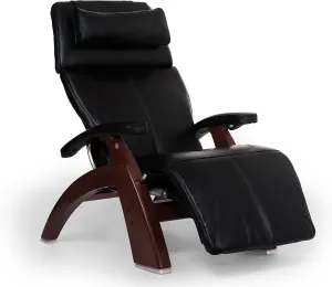Perfect Chair Human Touch PC-600 Omni Motion Silhouette Series 2 Power Recline Chestnut Wood Base Zero-Gravity Recliner - Black Premium Leather