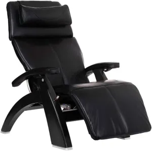 Perfect Chair Human Touch PC-600 Omni Motion Silhouette Series 2 Power Recline Matte Black Wood Base Zero-Gravity Recliner - Black Premium Leather