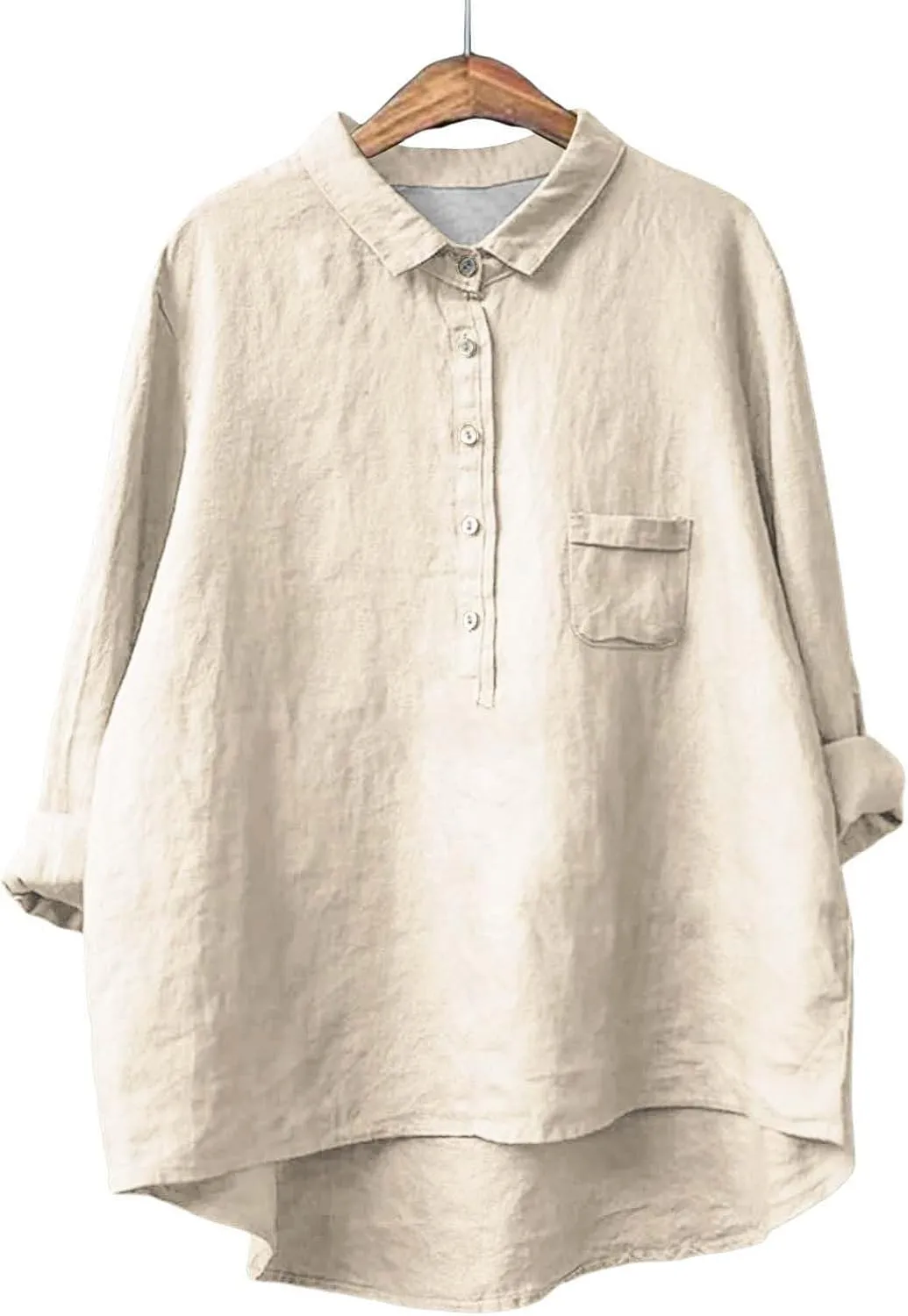 Peter Pan Collar Shirt Women Long Sleeve Casual Quarter-Button Cotton Linen Henley Tops Spring Summer 2025 Tops
