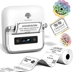 Phomemo M250 Label Maker Machine with Tape, 3 Inch Thermal Label Maker, 2025 Upgrade Portable Barcode Label Printer for Business, Home, Logo Label, Sticker Printer for Phones & PC, with 1 Roll Label