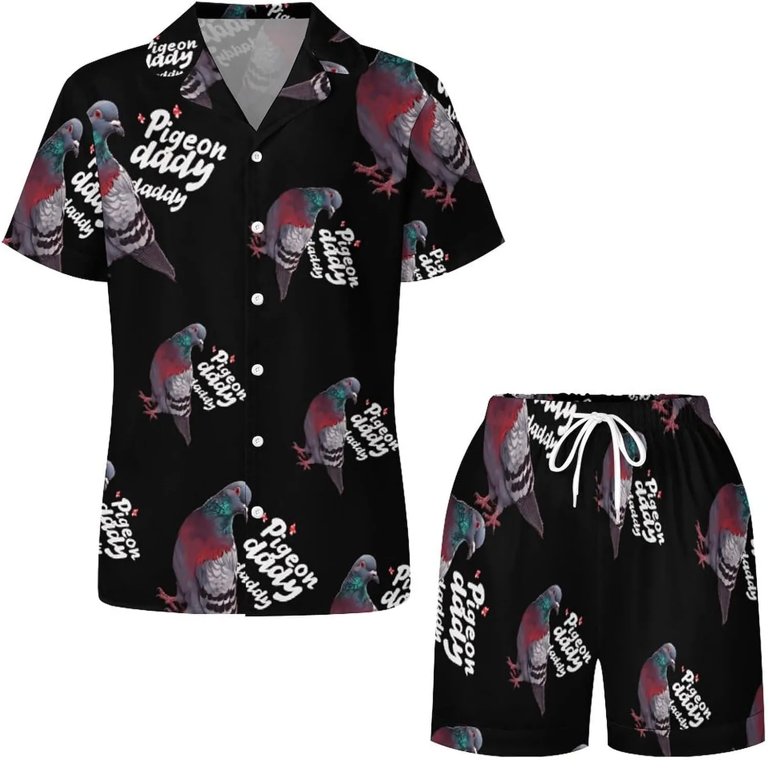 Pigeon Daddy Women's Satin Pajama Set Short Sleeve Button Down Sleepwear Loungewear Pj Set