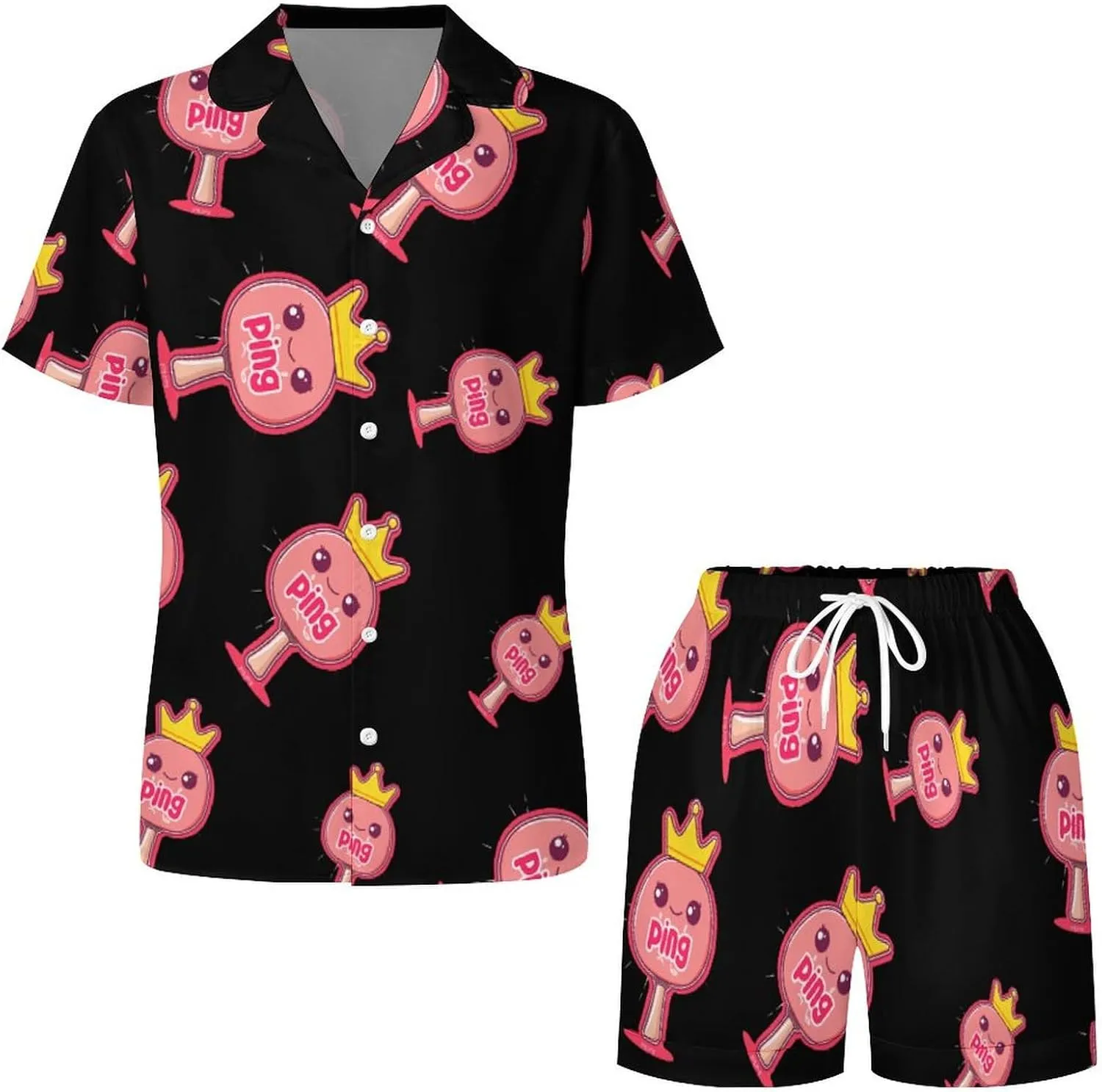 Ping Pong Queen Women's Satin Pajama Set Short Sleeve Button Down Sleepwear Loungewear Pj Set