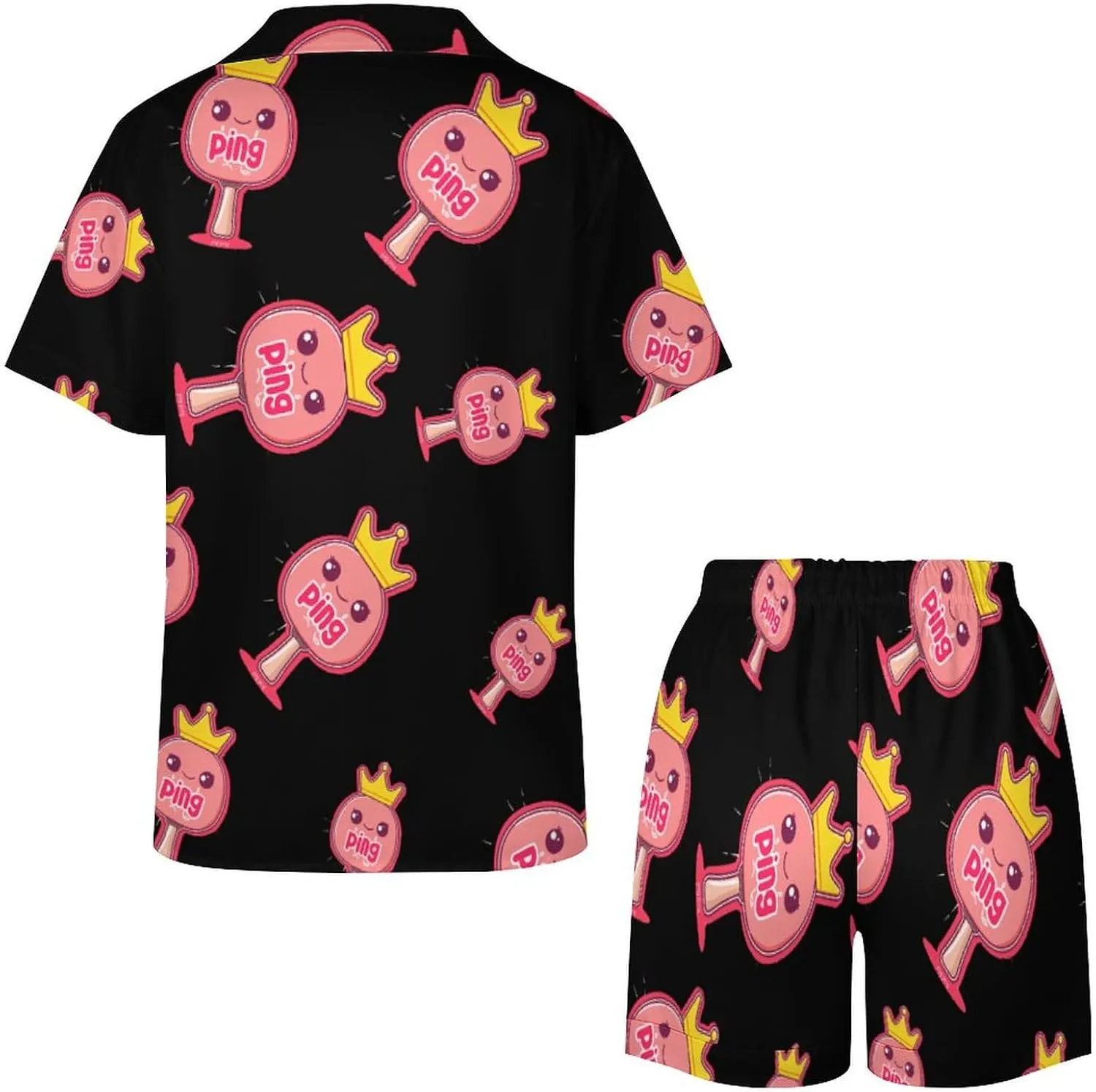 Ping Pong Queen Women's Satin Pajama Set Short Sleeve Button Down Sleepwear Loungewear Pj Set