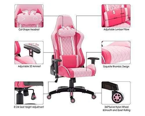 Pink Racing Computer Desk Gaming Chair