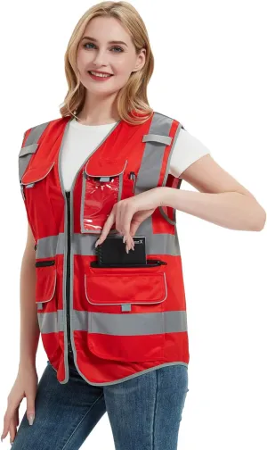 Pink Safety Vest For Women Hi Vis Vest With Zipper And Pockets Safety Vest For Lady Girl