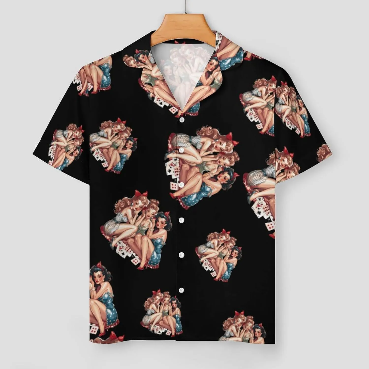 Pinup Girls Playing Cards Women's Satin Pajama Set Short Sleeve Button Down Sleepwear Loungewear Pj Set