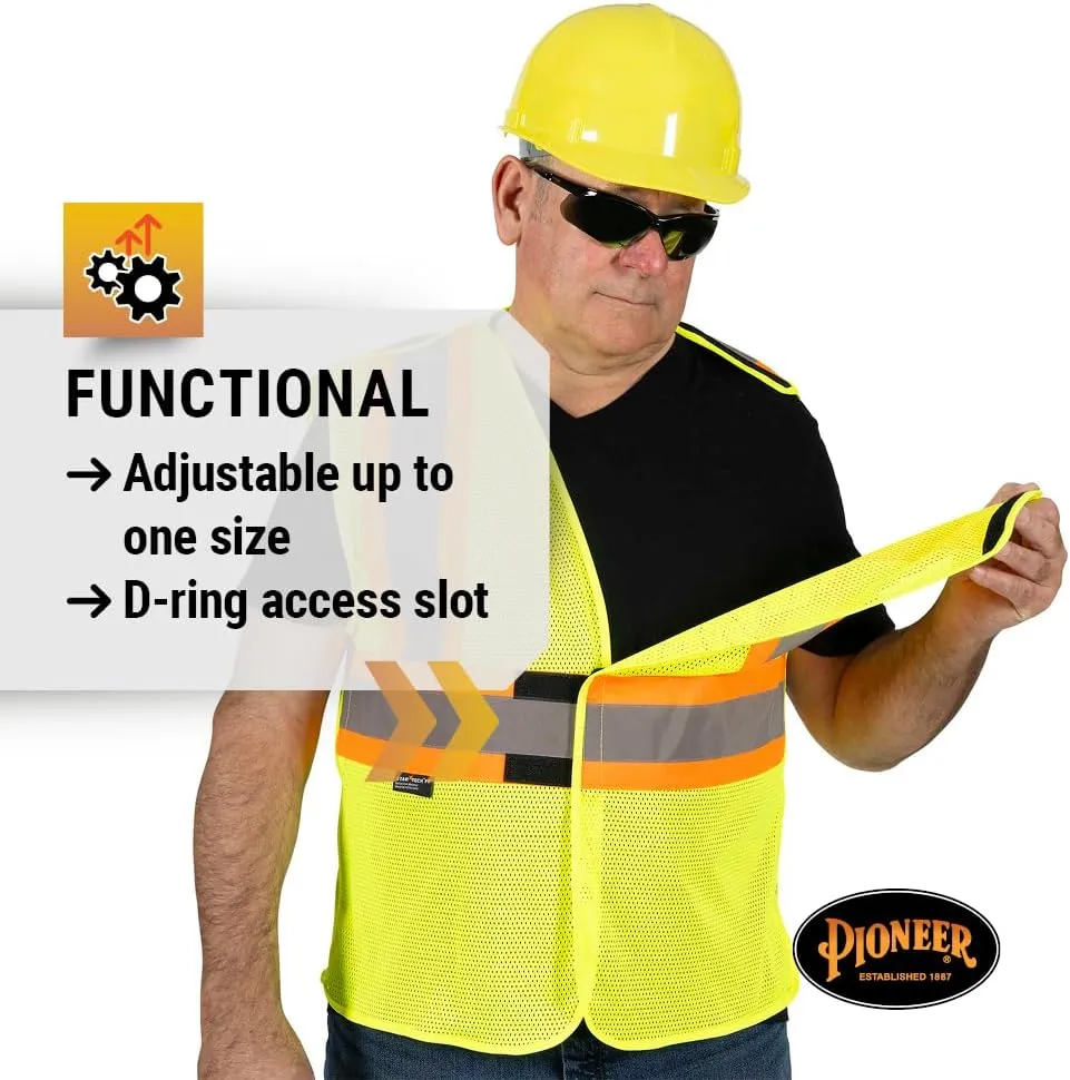 Pioneer Hi Vis Flame Resistant Vest For Men and Women - Self-Extinguishing FR Mesh - Reflective Tape - Class 2