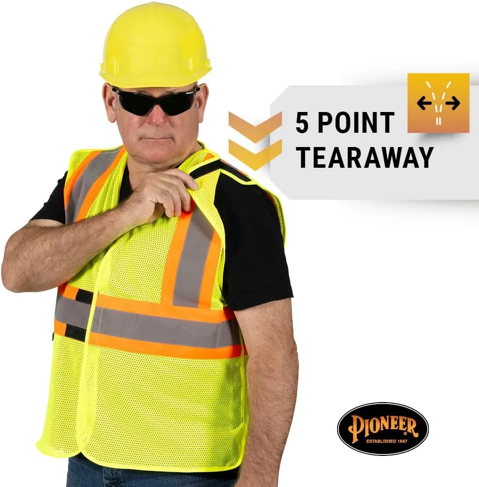 Pioneer Hi Vis Flame Resistant Vest For Men and Women - Self-Extinguishing FR Mesh - Reflective Tape - Class 2