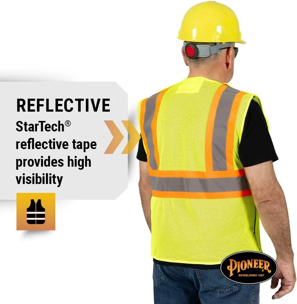 Pioneer Hi Vis Flame Resistant Vest For Men and Women - Self-Extinguishing FR Mesh - Reflective Tape - Class 2