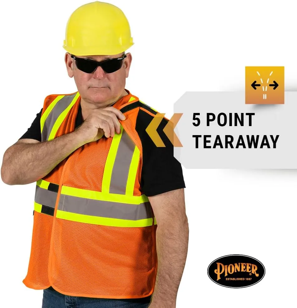 Pioneer Hi Vis Flame Resistant Vest For Men and Women - Self-Extinguishing FR Mesh - Reflective Tape - Class 2