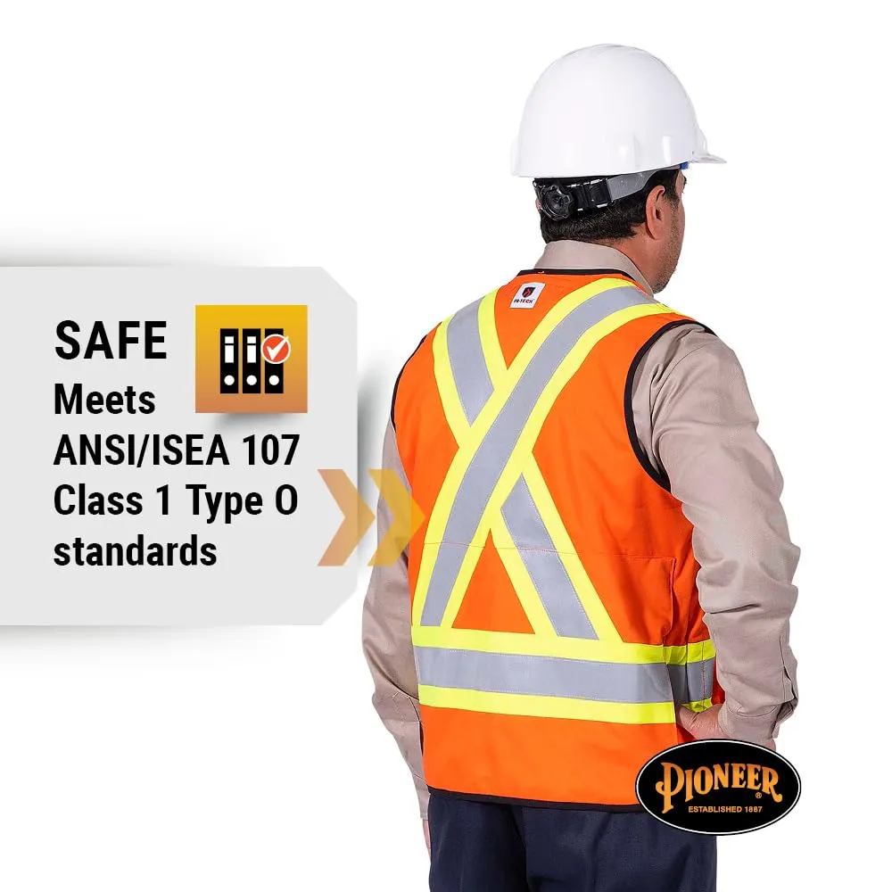 Pioneer Hi Vis FR Surveyor's Safety Vest - Flame Resistant ARC Rated - Reflective - for Men and Women - Orange