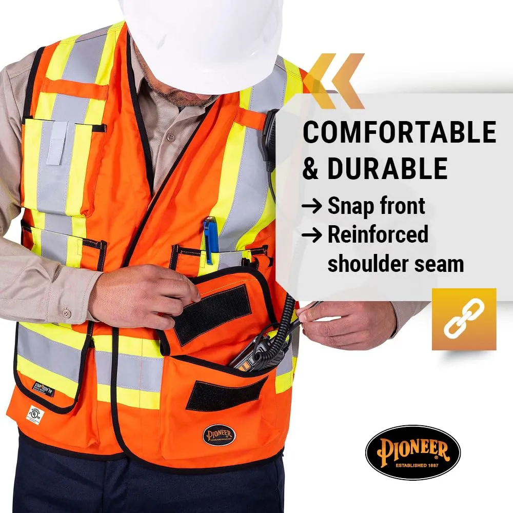 Pioneer Hi Vis FR Surveyor's Safety Vest - Flame Resistant ARC Rated - Reflective - for Men and Women - Orange