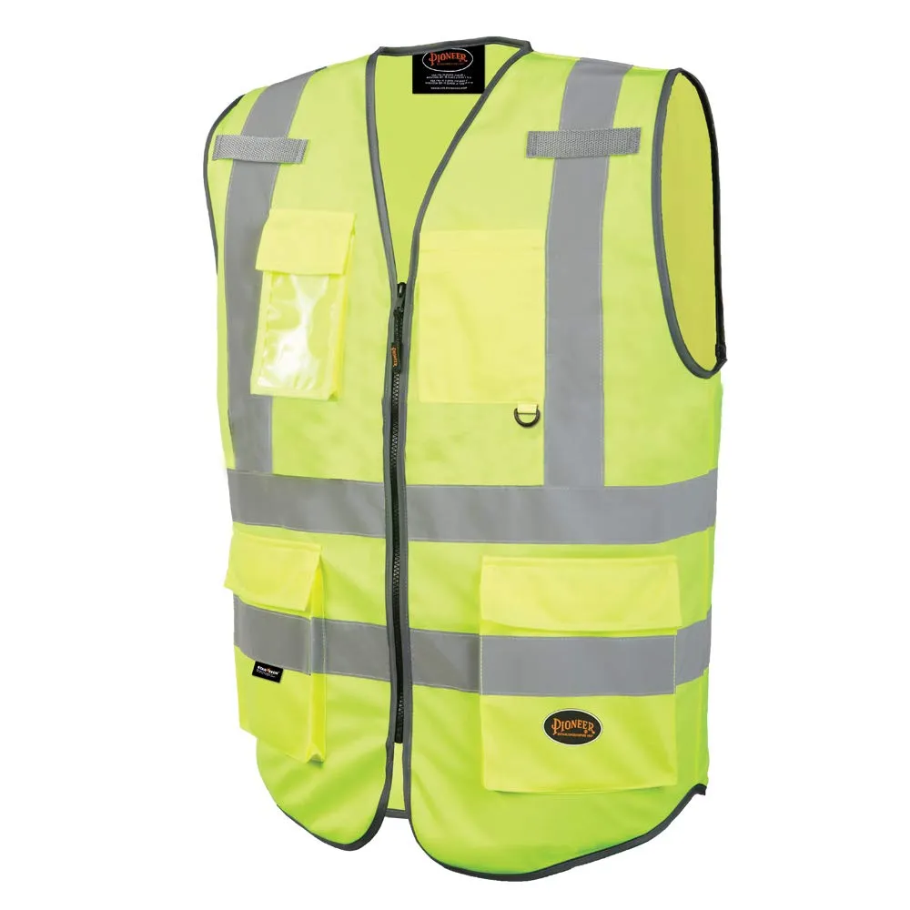 Pioneer Hi Vis Multi-Pocket Safety Vest - Lightweight with Reflective Tape for Traffic, Construction - Class 2 - Yellow/Green
