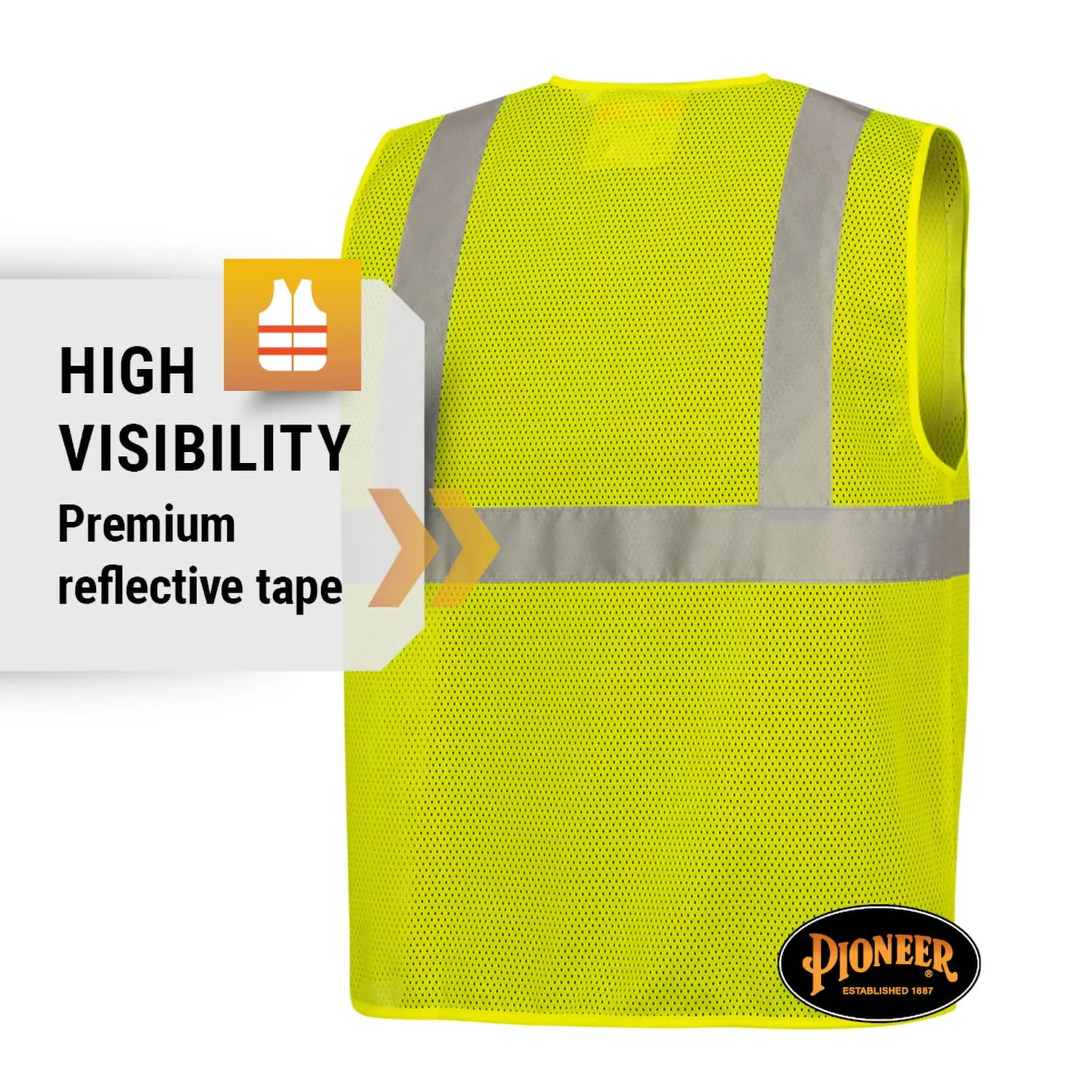 Pioneer Hi Vis Self-Extinguishing FR Safety Vest for Men & Women - Flame Resistant Mesh with Reflective Tape - Class 2