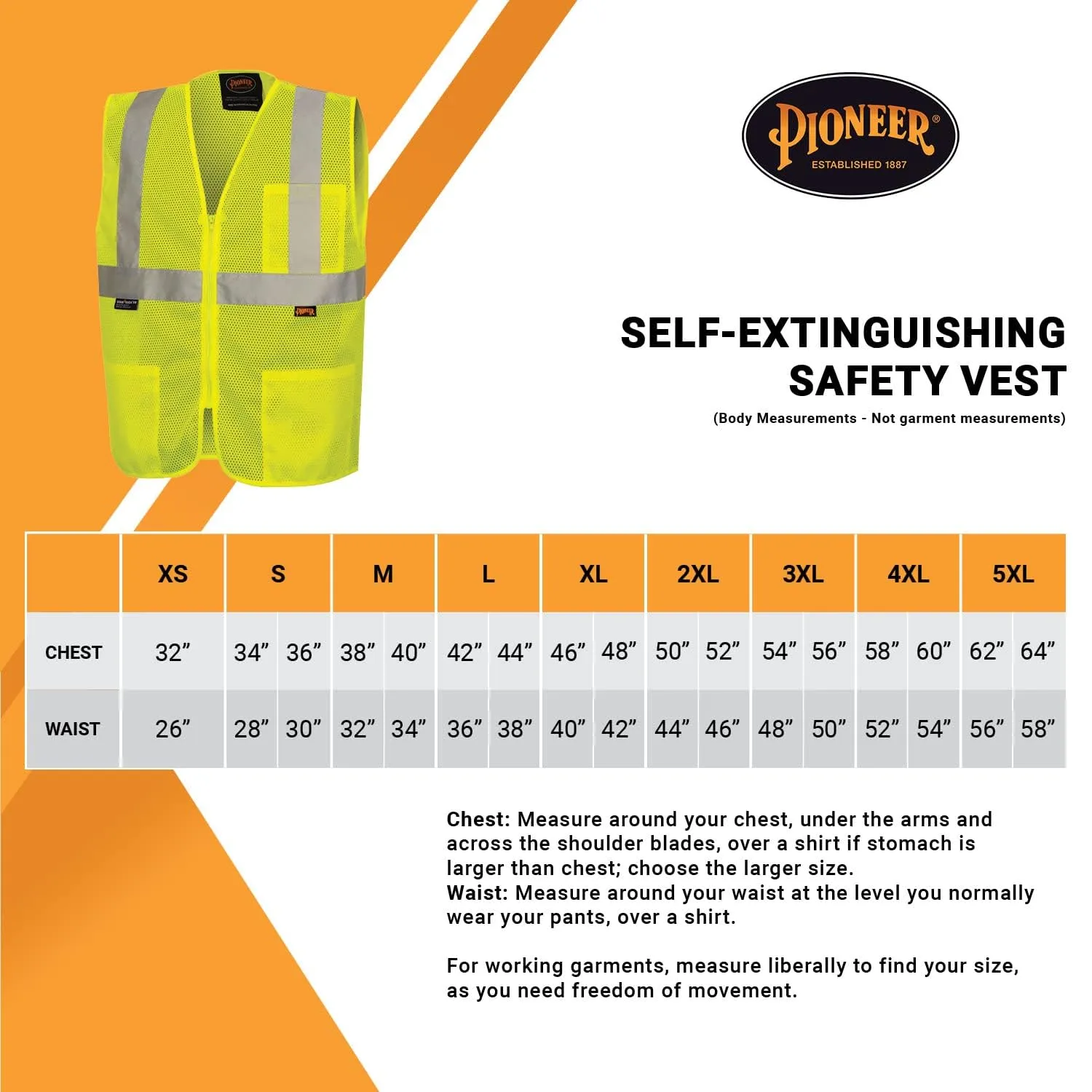 Pioneer Hi Vis Self-Extinguishing FR Safety Vest for Men & Women - Flame Resistant Mesh with Reflective Tape - Class 2