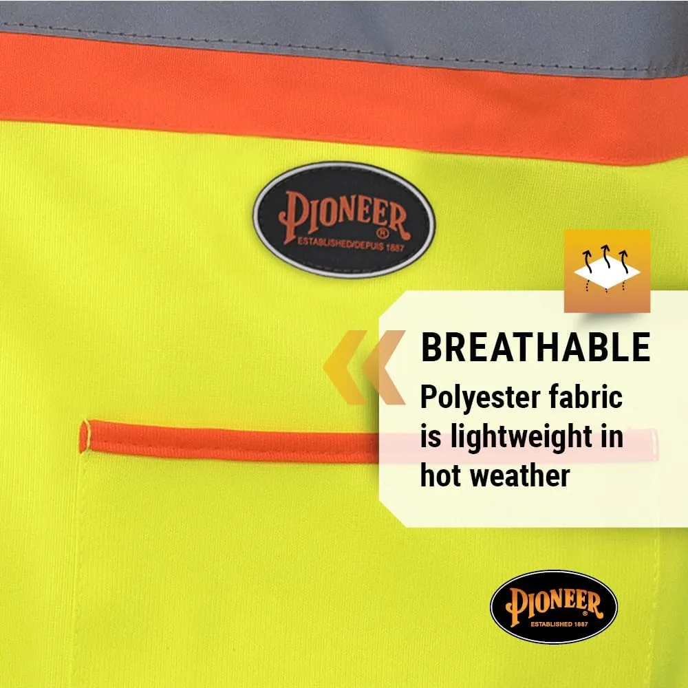 Pioneer Hi Vis Sleeved Safety Vest For Men & Women - Breathable Tricot - Reflective Tape - Pockets - Class 3