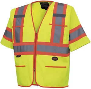 Pioneer Hi Vis Sleeved Safety Vest For Men & Women - Breathable Tricot - Reflective Tape - Pockets - Class 3