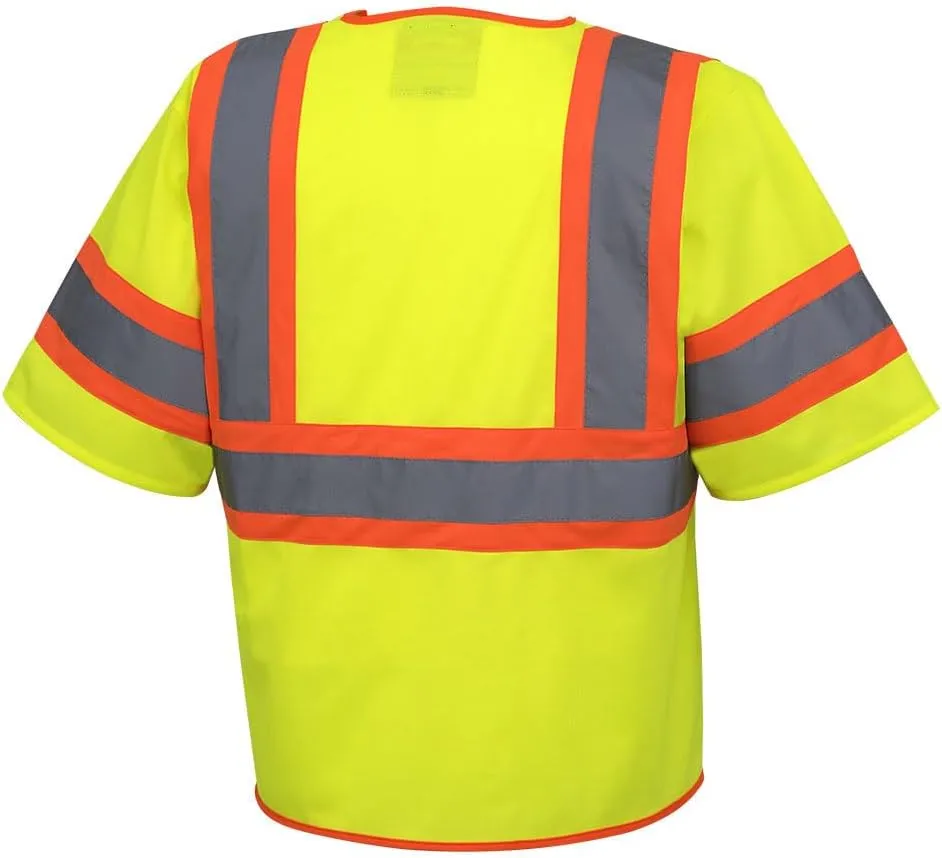 Pioneer Hi Vis Sleeved Safety Vest For Men & Women - Breathable Tricot - Reflective Tape - Pockets - Class 3