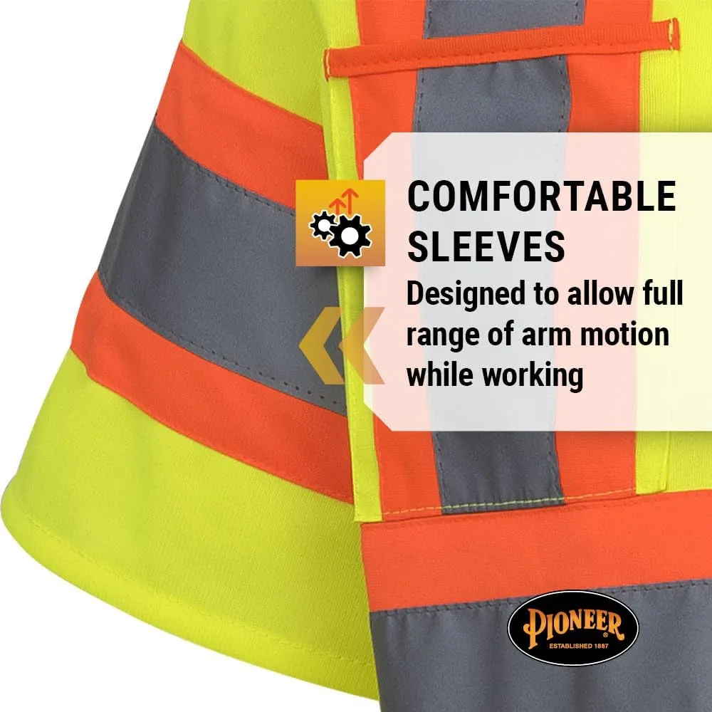 Pioneer Hi Vis Sleeved Safety Vest For Men & Women - Breathable Tricot - Reflective Tape - Pockets - Class 3