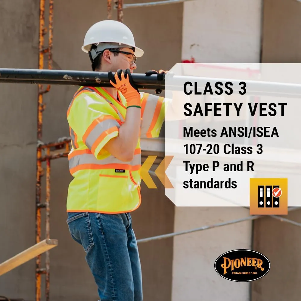 Pioneer Hi Vis Sleeved Safety Vest For Men & Women - Breathable Tricot - Reflective Tape - Pockets - Class 3
