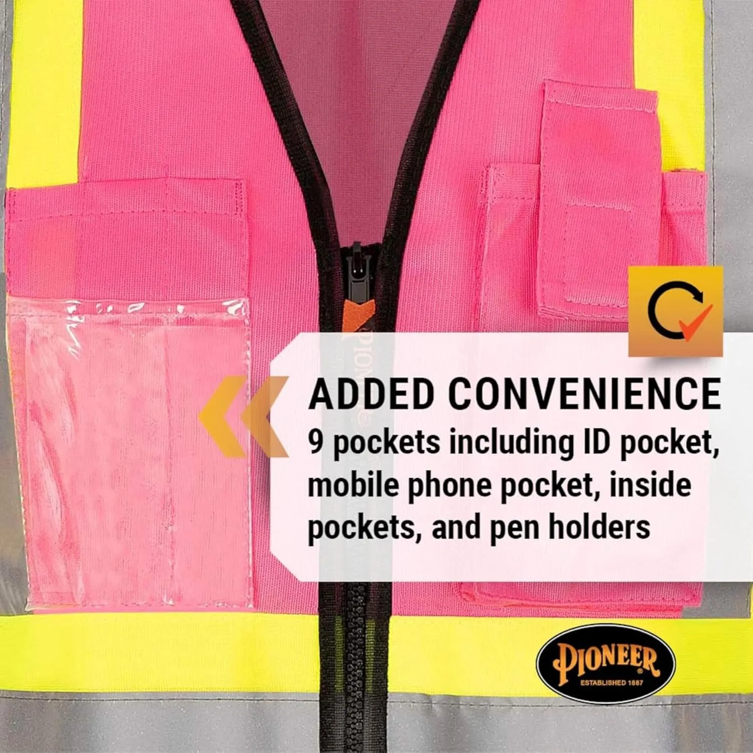 Pioneer Safety Vest for Women With Pockets - Hi-Vis Reflective Tape - For Construction