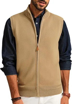 PJ PAUL JONES Mens Sweater Vest Full-Up Knitted Vests Casual Stand Collar Vests Sweater