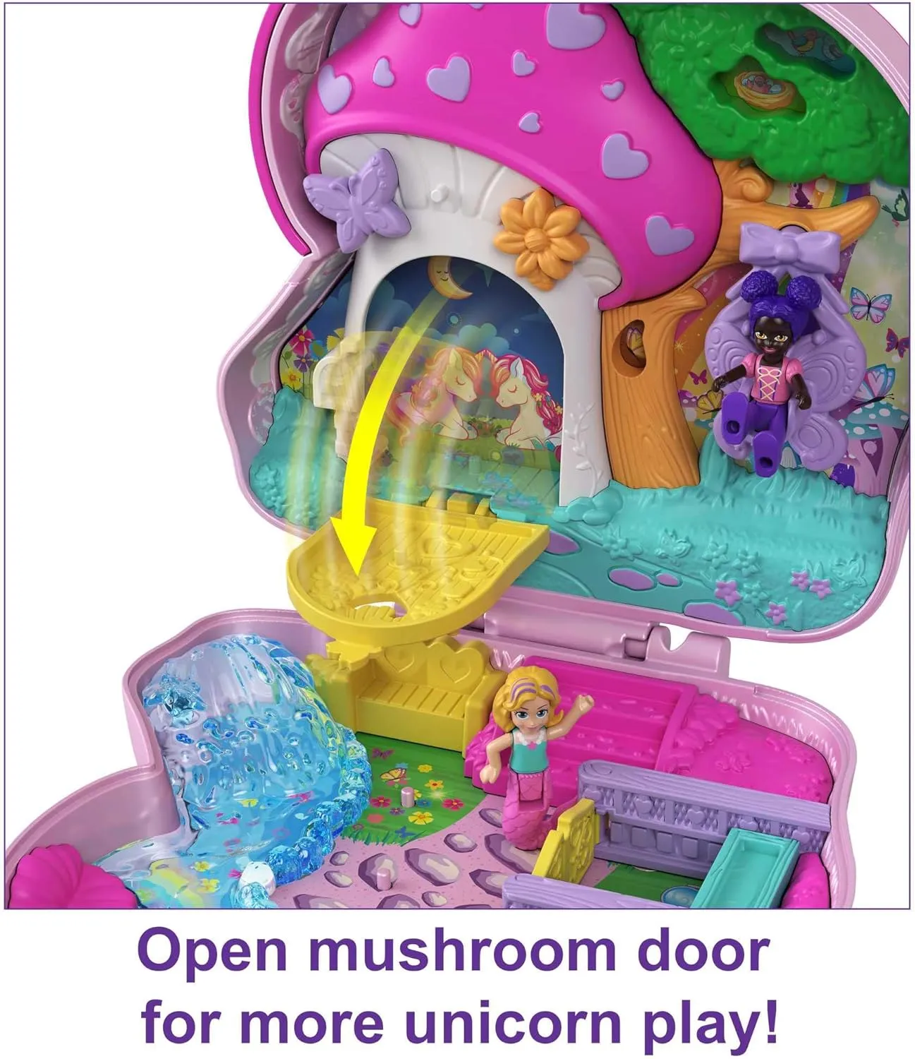 Polly Pocket Compact Playset, Unicorn Tea Party with 2 Micro Dolls & Accessories, Travel Toys with Surprise Reveals