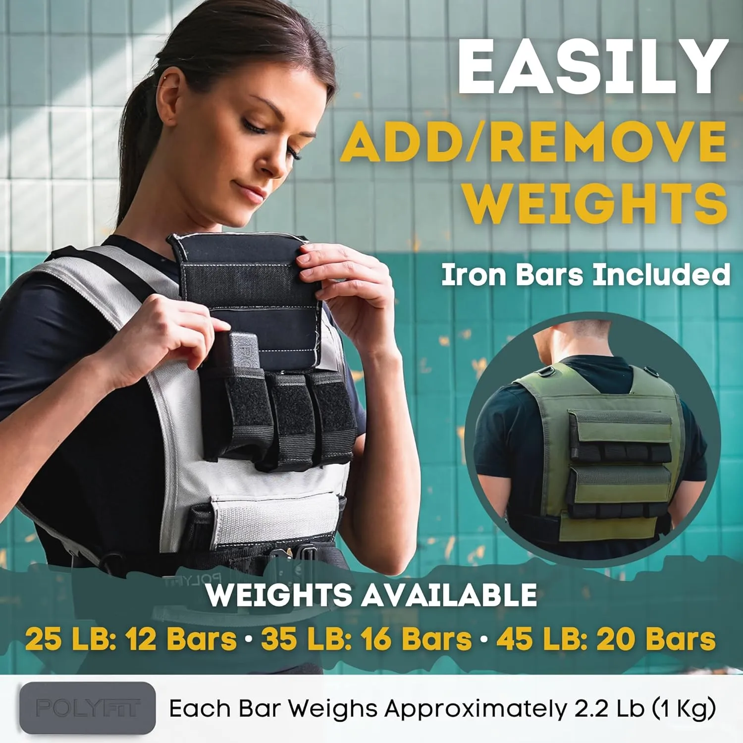 Polyfit (Warrior) Adjustable Weighted Vest - 25lb | 35lb | 45lb - Weight Vest with Adjustable Iron Weights for Men and Women - Workout Vest for Strength Training, Running, Walking, Rucking
