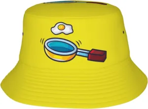 POOEDSO Frying Pan with Eggs Bucket Hat for Men Women Outdoor Summer Beach Travel Fishing Cap Black