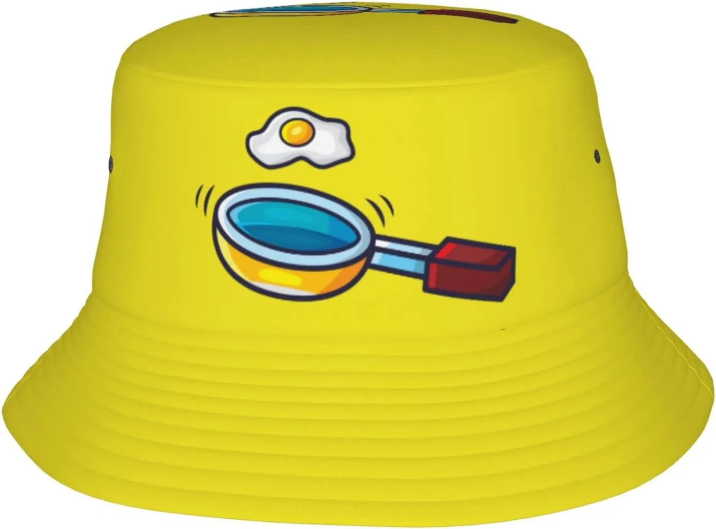 POOEDSO Frying Pan with Eggs Bucket Hat for Men Women Outdoor Summer Beach Travel Fishing Cap Black