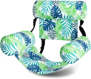 Pool Chair Floats Adult Inflatable Aloha Floating Pool Chairs Water Float Lounger Adjustable Tropical Pattern Cloth Hammock Heavy Duty for Summer Water Beach Lake Party Fun(Green)