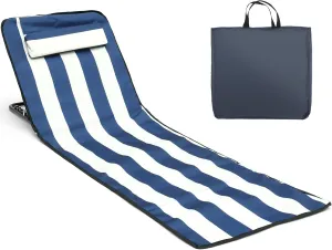 Portable Beach Mat Lounge Chair and Tote, Recliner Beach Mat Oxford Cloth Sun Chair Adjustable Tilt Angle Folding Tanning Waterproof with Pocket for Holidays Garden Camping Park