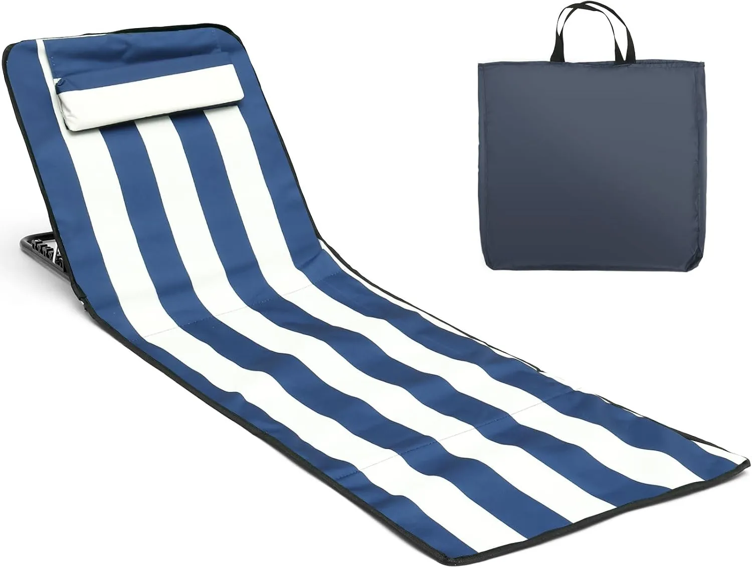 Portable Beach Mat Lounge Chair and Tote, Recliner Beach Mat Oxford Cloth Sun Chair Adjustable Tilt Angle Folding Tanning Waterproof with Pocket for Holidays Garden Camping Park