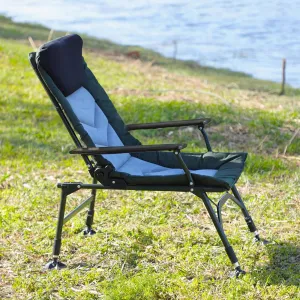 Portable Folding Reclining Camping Chair with Adjustable Backrest for Beach, Hiking, Fishing, and More, Green and Black