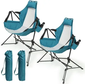Portable Hammock Camping Chair for Relaxation and Comfort, Adjustable Recliner with Cup Holder, Packs Easily for Outdoor Fun, Blue (2pcs)
