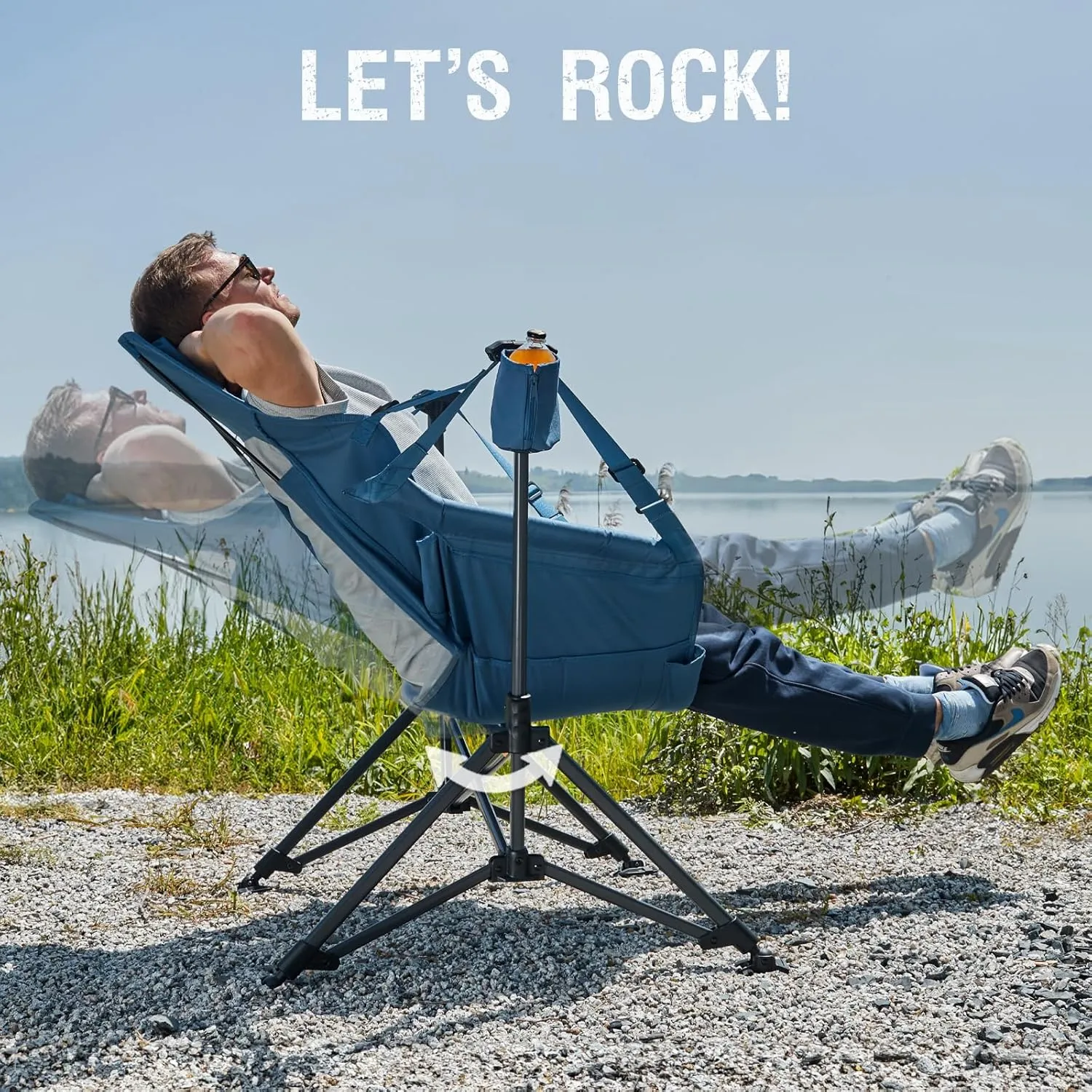 PORTAL Hammock Camping Chair, Portable Outdoor Swinging Chairs, Rocking Chair for Adults with Adjustable Back and Height for Lawn, Backyard, Patio, Supports 400 lbs, Breathable Mesh High Back, Blue