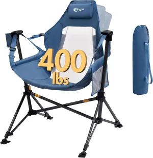 PORTAL Hammock Camping Chair, Portable Outdoor Swinging Chairs, Rocking Chair for Adults with Adjustable Back and Height for Lawn, Backyard, Patio, Supports 400 lbs, Breathable Mesh High Back, Blue