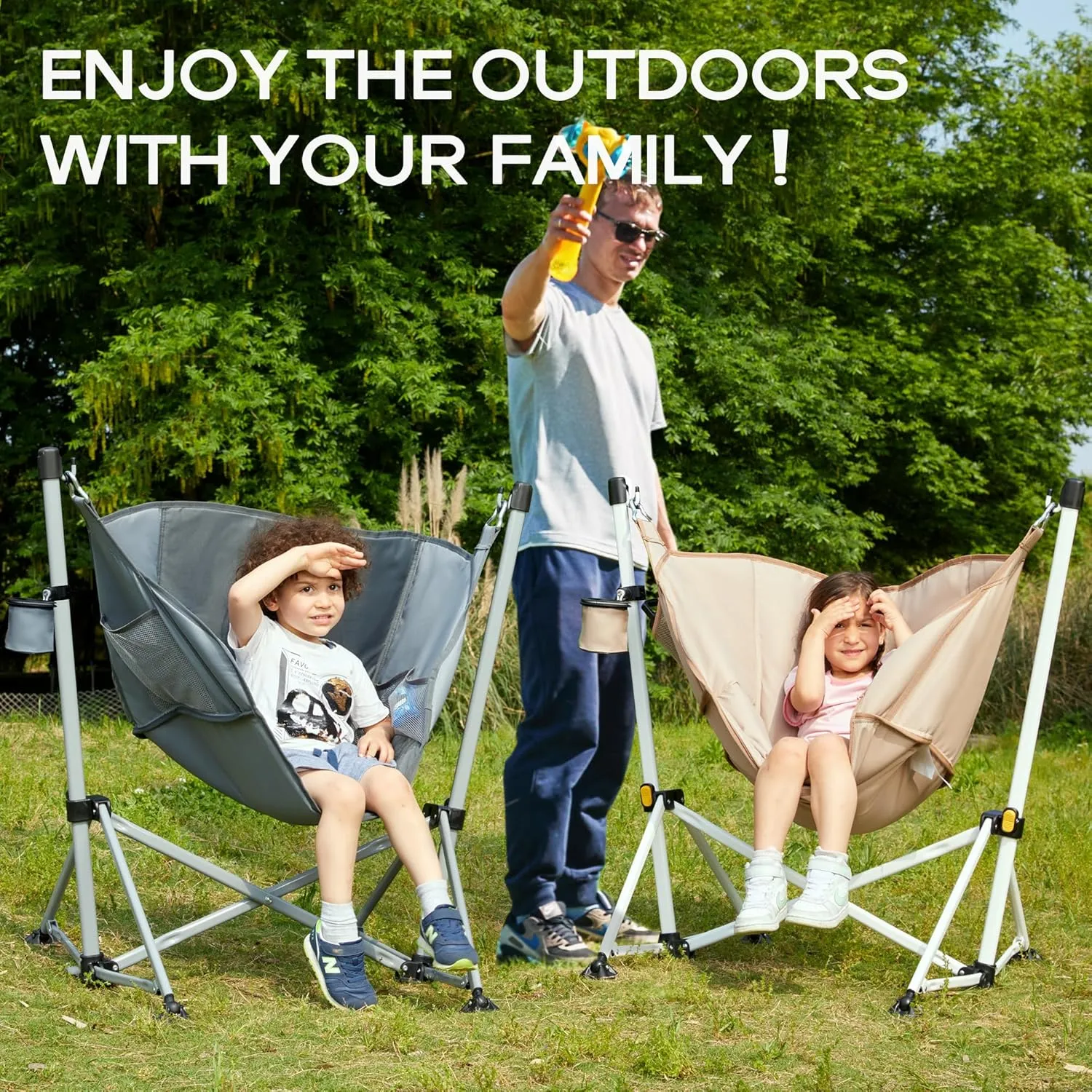 PORTAL Large Hammock Camping Chair Folding Rocking Chairs Portable Swinging Chair Wide Seat for Outdoor Lawn Patio Garden,Support 350 lbs, Grey