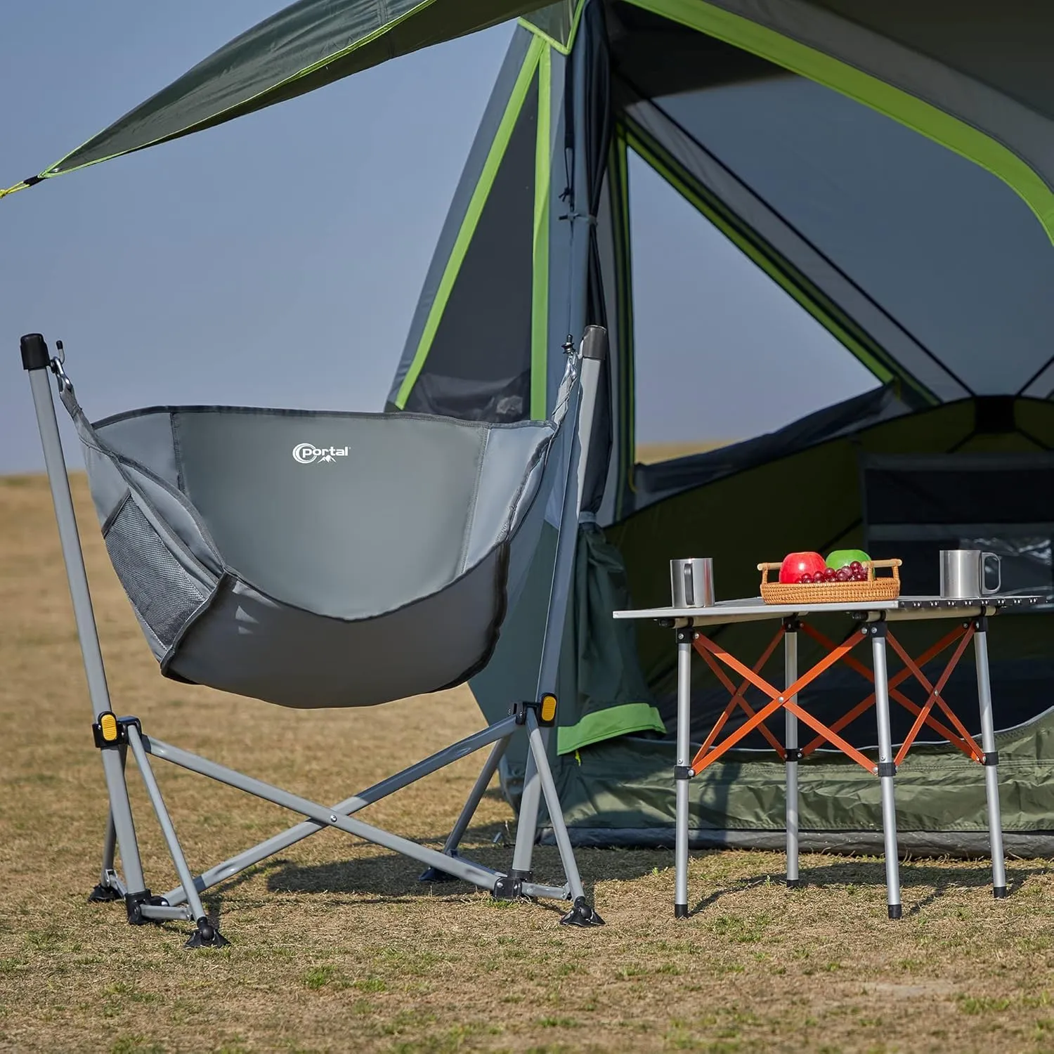 PORTAL Large Hammock Camping Chair Folding Rocking Chairs Portable Swinging Chair Wide Seat for Outdoor Lawn Patio Garden,Support 350 lbs, Grey