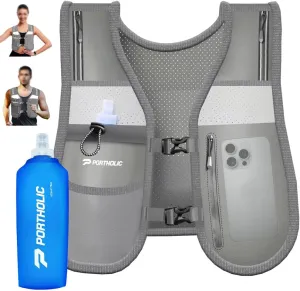 PORTHOLIC Running Vest for Women Men with 470ml/17oz Water Bottle |Adjustable Hydration Vest|Reflective |Lightweight |6 Pockets |Breathablefor Running Accessories for Hiking Running