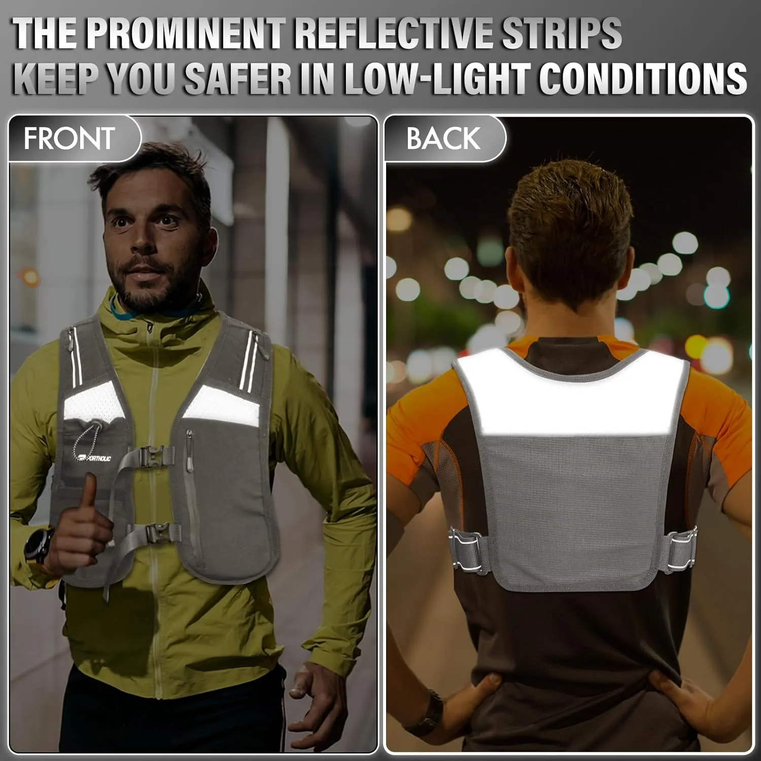 PORTHOLIC Running Vest for Women Men with 470ml/17oz Water Bottle |Adjustable Hydration Vest|Reflective |Lightweight |6 Pockets |Breathablefor Running Accessories for Hiking Running